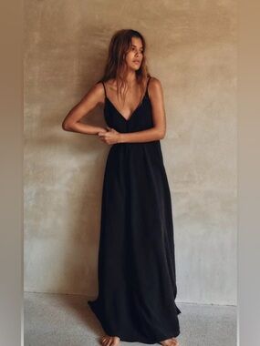 Zara Black Slip Maxi Dress with Spaghetti Straps